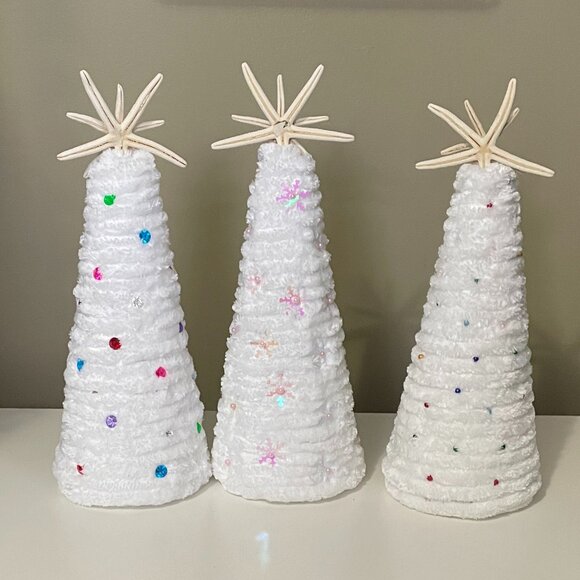 Set of 3 Handmade White Christmas Trees-Starfish Christmas Trees - Picture 11 of 11